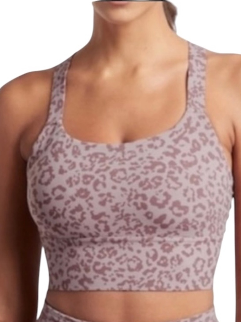 Athleta Warrior Longline Bra Racerback Size Large in Leopard Animal Print Mauve